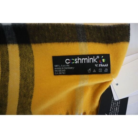 V. Fraas 701960 Men's One Size Gold Exploded Plaid Cashmink Fringe Scarf - Picture 5 of 7